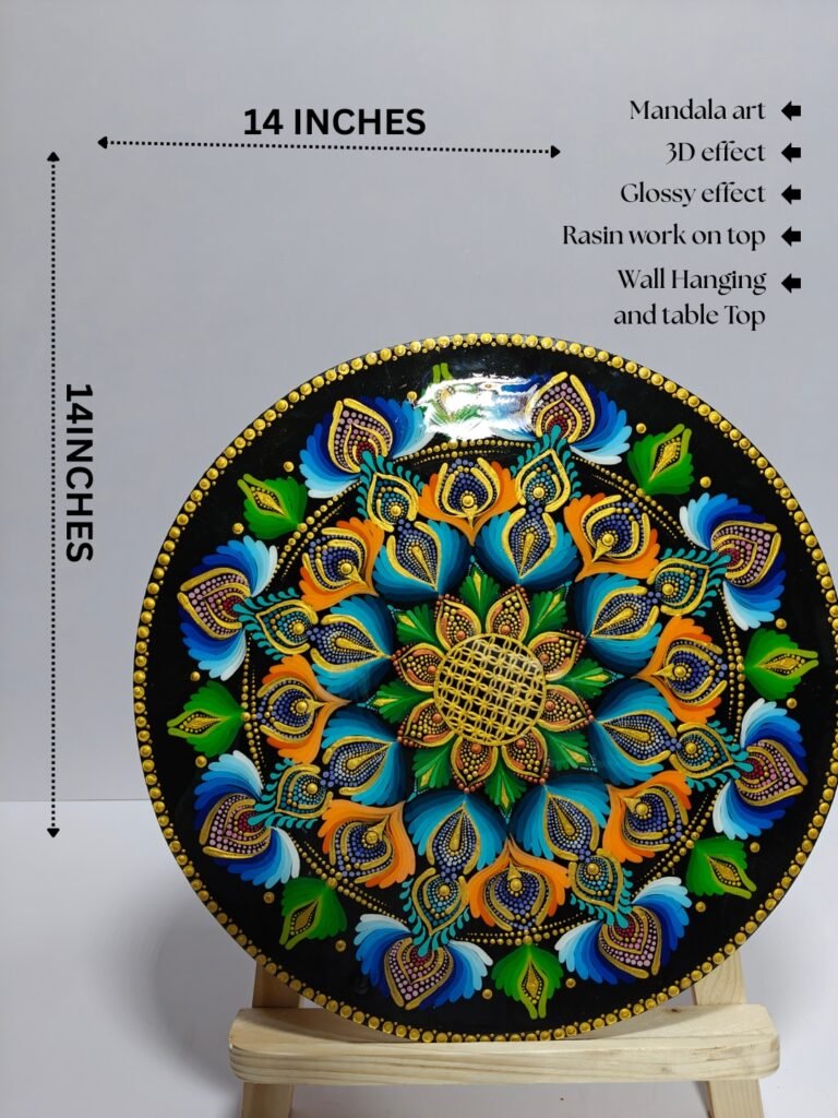 Handmade 3D Mandala Art – 14 Inch Round Wall & Table Decor with Resin Finish