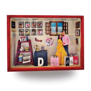 Customized 3D Miniature Wedding and Anniversary Photo Frame with LED Light – Personalized Couple and Family Gift in Handcrafted Synthetic Wooden Box (12x18Inch)