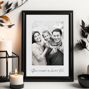 Khushi Kart Customized Black & White Family Photo Frame with Love Quote – Timeless Gift for Home Décor