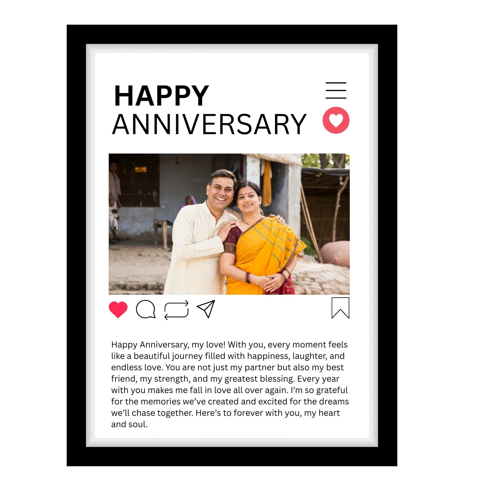 Khushi Kart Personalized Anniversary Photo Frame | Custom Couple Gift | Romantic Wall Decor