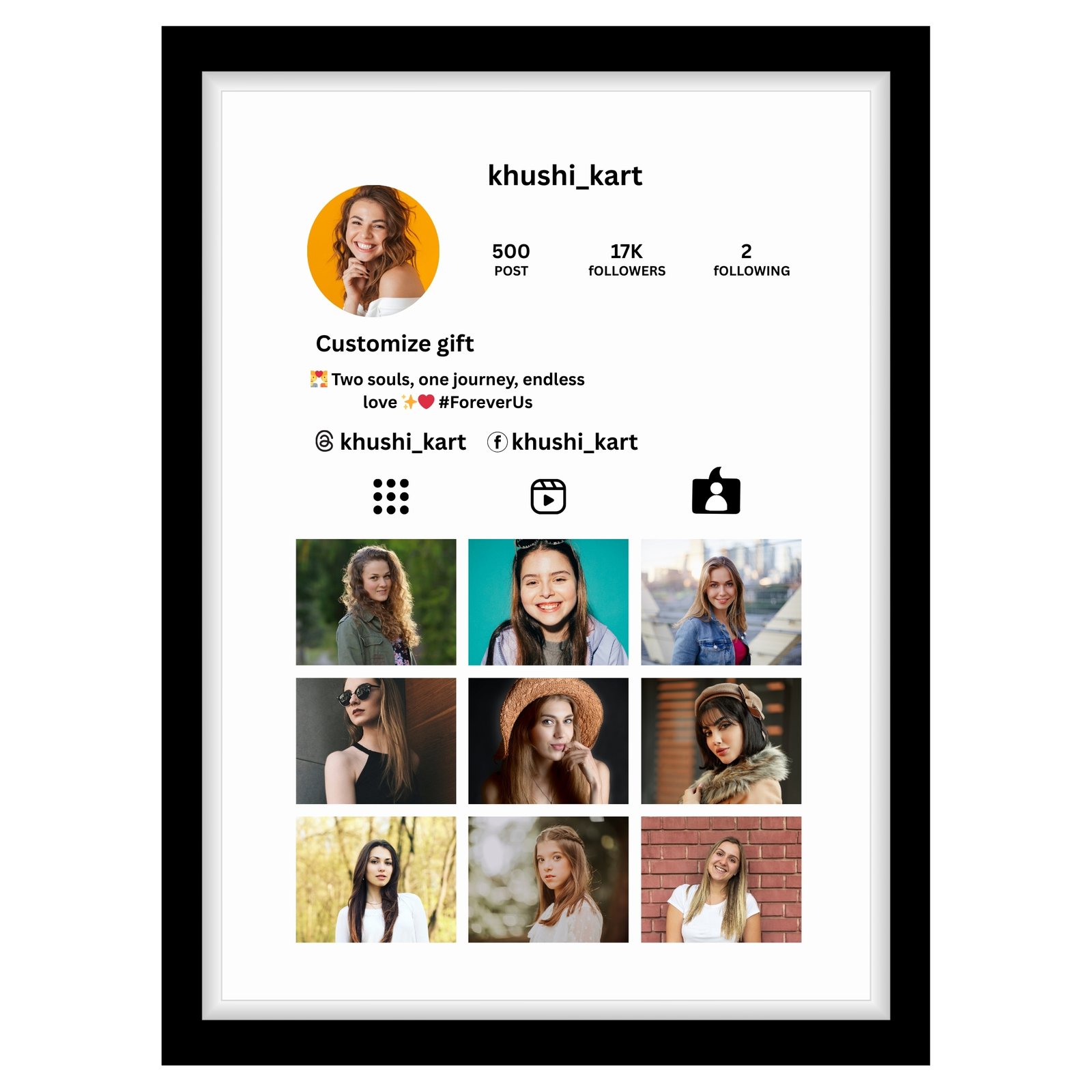 Khushi Kart Personalized Instagram Style Photo Frame – Custom Gift for Friends, Couples & Social Media Lovers