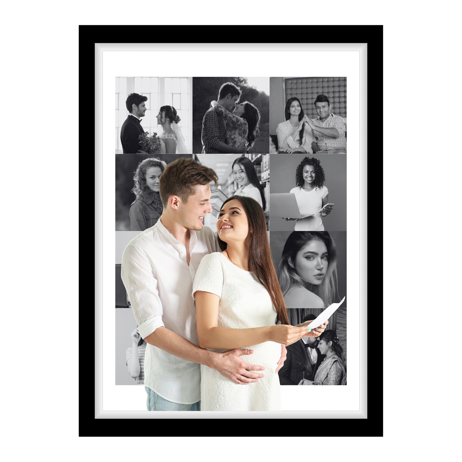 Khushi Kart Personalized Love Story Collage Frame | Custom Maternity & Couple Photo Frame | Wedding & Anniversary Gift